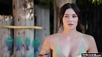 PlainTaboo.com   Busty Tattooed Brunette Pours Some Lemonade For Two Workers When One Starts Kissing Her.The Sucks Her Big Tits And She Deepthroats And Is Banged