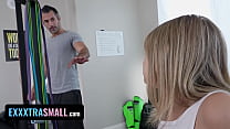 Exxxtra Small   Petite Babe Coco Lovelock Gaggs And Spits On Hunk's Big Cock After Sweaty Drill