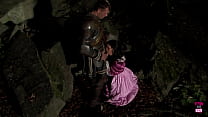 A Knight Engages In Sexual Intercourse With An Attractive Woman With Dark Hair In An Outdoor Setting, Using The Doggy And Cowgirl Positions Throughout The Whole Night