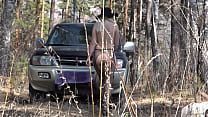 An Exhibitionist Girl Shows Off Her Sexy Figure In A Clearing. Big Ass, Hairy Cunt, And Long Legs In Open Tights. Foot Fetish.