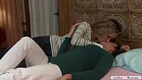 Busty Milf Lets Her Friend And Her Stay At Her House.She Brings The Of Her Friend To Her Room And They Start Kissing Each Other.After That, The Young Blonde Sucks Her Tits And Licks Her Pussy.In Return She Does The Same To Her.