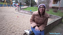 Public Agent Brunette In Glasses Deepthroating A Cucumber And A Big Dick