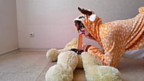 A Teddy Bear Fucks A Big Ass Beauty In A Deer Costume In A Cowgirl Position With A Big Strapon.   SweetWetElla