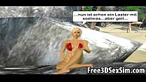 Horny 3D Cartoon Hunk Licking A Pussy On The Beach