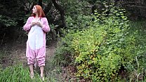 Redhead Fucks Dildo Outside In Dinosaur Costume