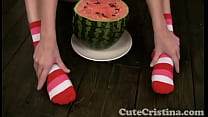 Blonde Sexy Teen Cute Cristina Fetish With Her Feet And Fruit