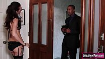 Tattooed Emo Girl Opens The Door For The Black Preacher.He Offers Her That She Can Filled Her Holes,she Lets Him In And Throats His Big Cock.In Return The Guy Licks Her Pussy First And He Them Fucks It Deep And Hard Until He Cums.