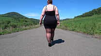 Chubby Milf With A Juicy PAWG In A Short Dress And Nylon Walking The Public Track Foot Fetish In Shoes And ASMR Pounding Of Heels