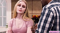 Blonde Stepdaughter Confronts Her Black Stepdad With Him Spying On Her Taking A Shower.To Keep Shut She Wants To See And Suck His Big Black Cock