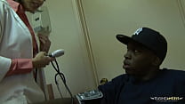 After Checking Up On Her Handsome Black Patient, This Busty Brunette Doctor Decided To Suck On His Huge Black Cock Before Getting Fucked Hard On The Couch.