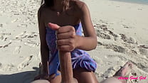 Hot Asian Girlfriend Shows Her Tits And Jerks Cock On Beach